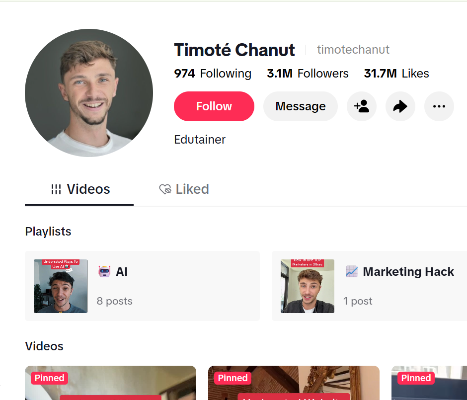 Timoté Chanut — 3.1M TikTok followers